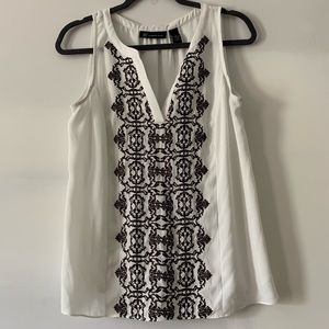 INC White Blouse with Black Embroidery